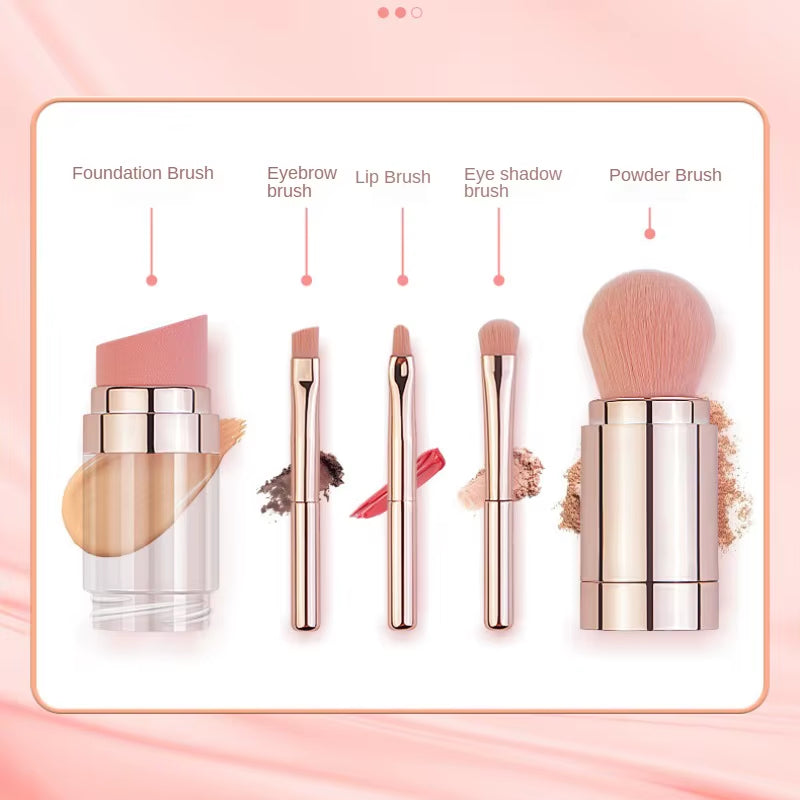 5 in 1 Portable Retractable Makeup Brushes for Foundation Eyebrow Lip Eyeshadow Loose Powder Cosmetic Set Makeup Brush Tools